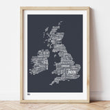 'UK and Ireland' Type Map Print in Sheer Slate