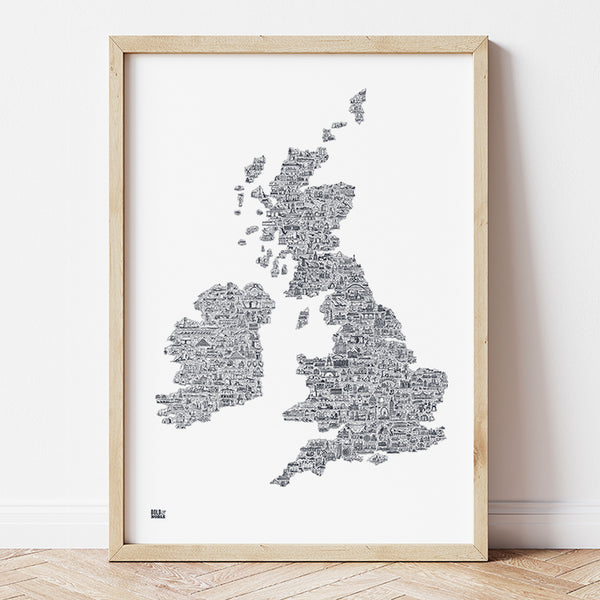 'UK and Ireland' Illustrated Map in Sheer Slate