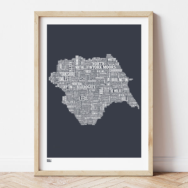 'Yorkshire' Type Map Print in Sheer Slate