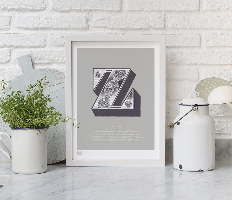 Wall Art Ideas: Economical Screen Prints, Illustrated Letter Z printed in putty grey