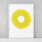 Daisy Petals in Bright Yellow, screen printed onto recycled card, delivered worldwide
