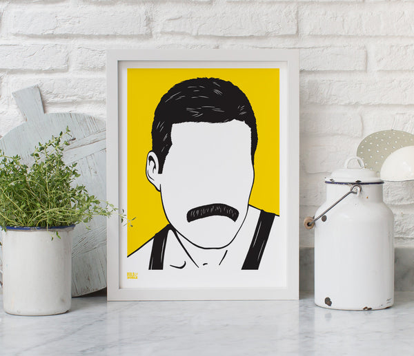 Wall Art ideas: Economical Screen Prints, Freddie Mercury print in bright yellow