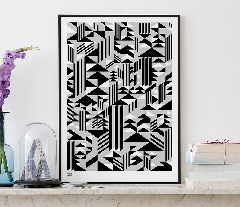 Wall Art ideas: Economical Screen Prints, Higher Geometric Screen Print in black and grey