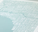 Close Up of Melbourne Type Map in Duck Egg Blue