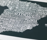 'Spain' Type Map Print in Sheer Slate