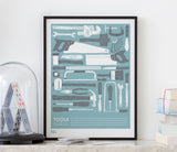 'Tools' The Work Bench Print in Coastal Blue