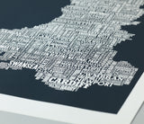Close up of Illustrated Wales Map in Slate Grey