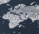 Close up of Wordle Type Map of the World in Dark Slate Grey