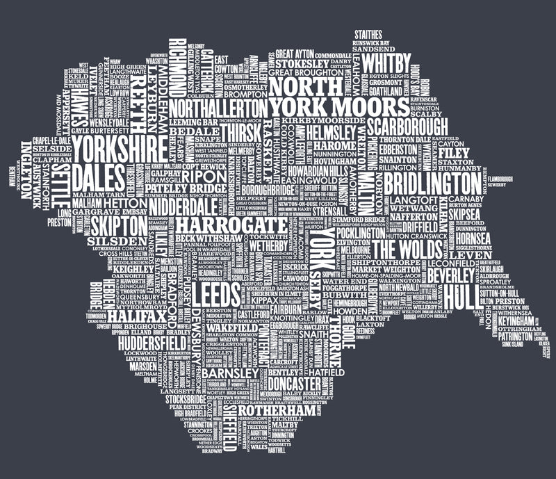 'Yorkshire' Type Map Print in Sheer Slate